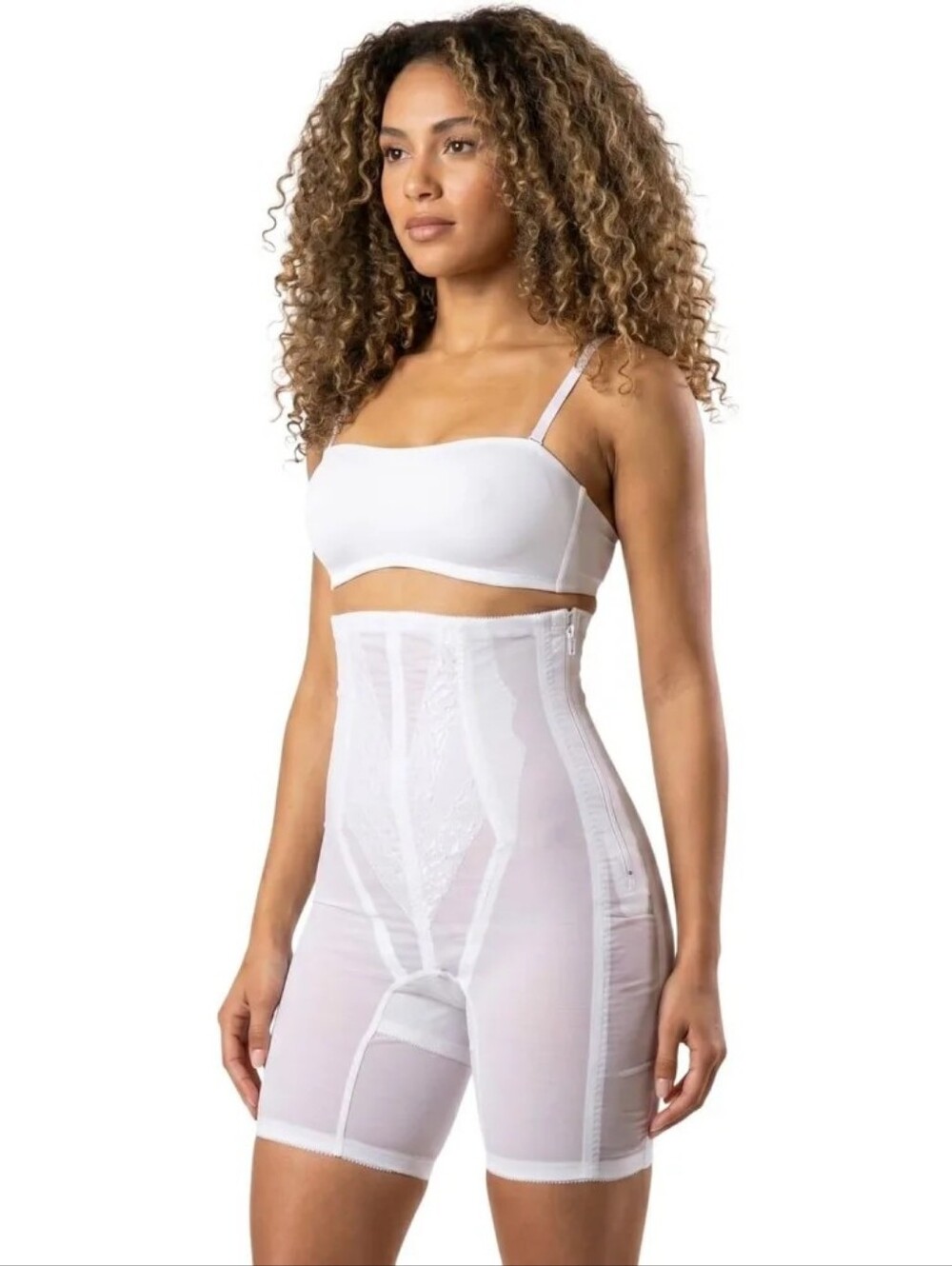 High-Waist White Shaping Shorts Bodysuit for Smooth Contour